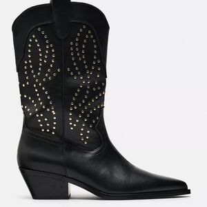 zara gold studded cowboy boots size 38